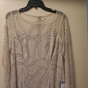 Adrianna Papell Nude Color Long Sleeve Embellished Dress
